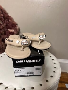 Karl Lagerfeld Nude Cat-Patch Padded Thong Sandals